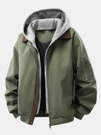 Men's Relaxed Fit Bomber Jacket with Detachable Hood