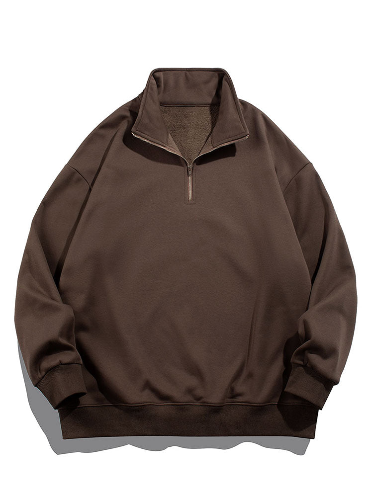 Men's Teddy Fleece Lined Half Zip Sweatshirt with Stand Collar