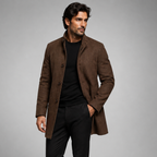 Men's Classic Wool-Blend Overcoat – Structured Collar, Button Front
