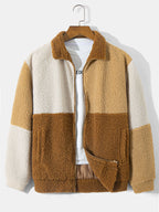 Men's Colour Block Teddy Fleece Jacket – Soft Zip-Up Borg Outerwear