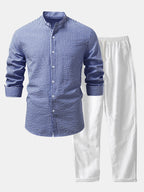 Men's Lightweight Stand Collar Co-Ord – Seersucker Shirt