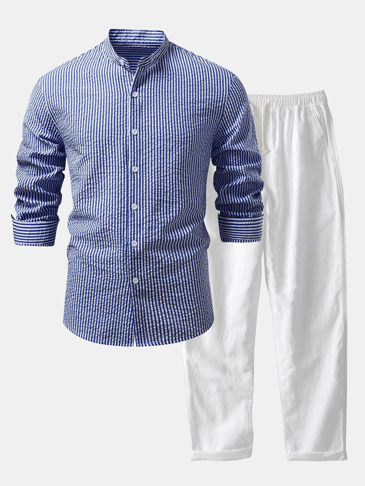 Men's Lightweight Stand Collar Co-Ord – Seersucker Shirt