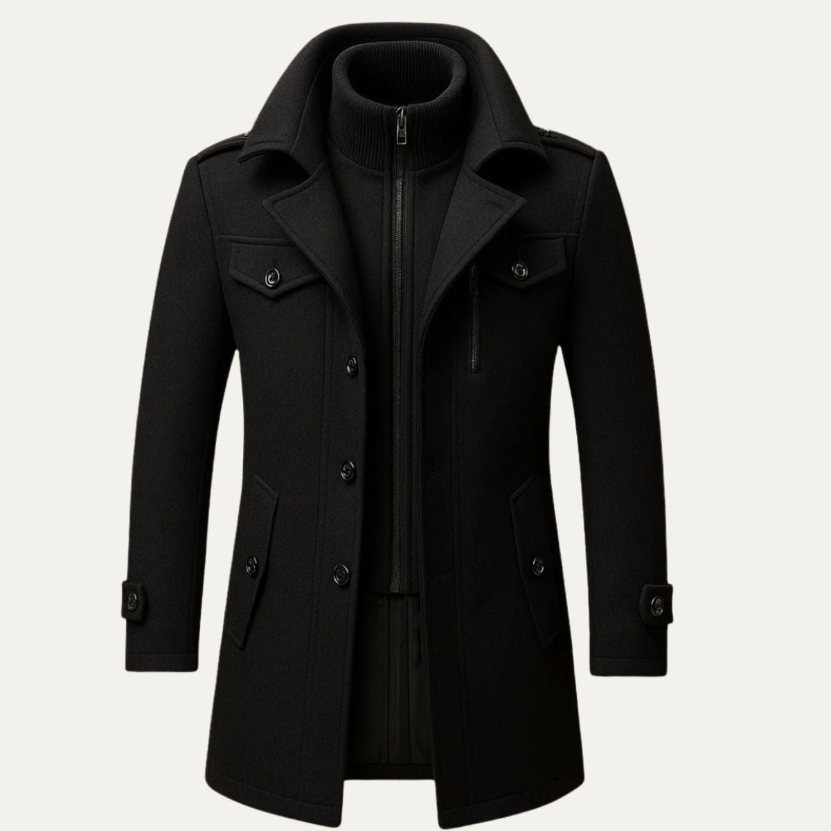 Men's Double-Layer Warm Coat – Zip Inner Layer and Button Front
