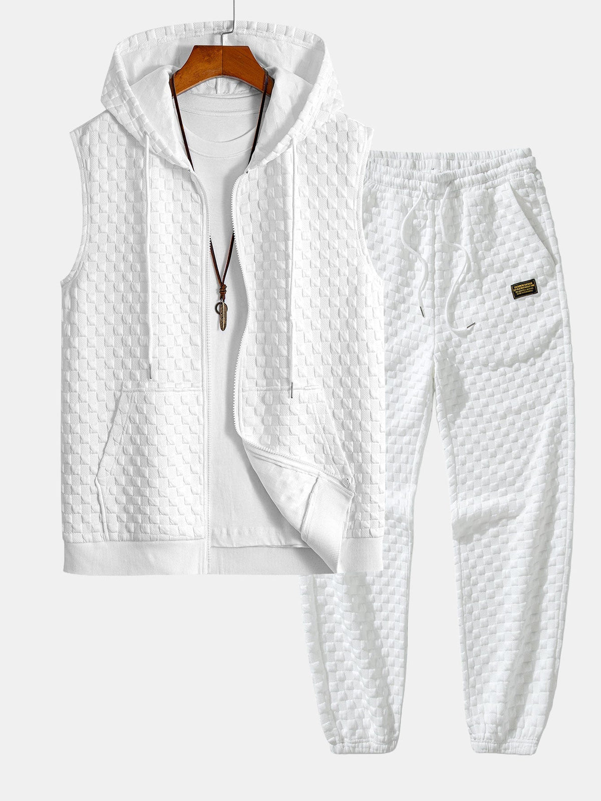 Men's Sleeveless Hooded Vest Tracksuit – Textured Jogger Co-Ord