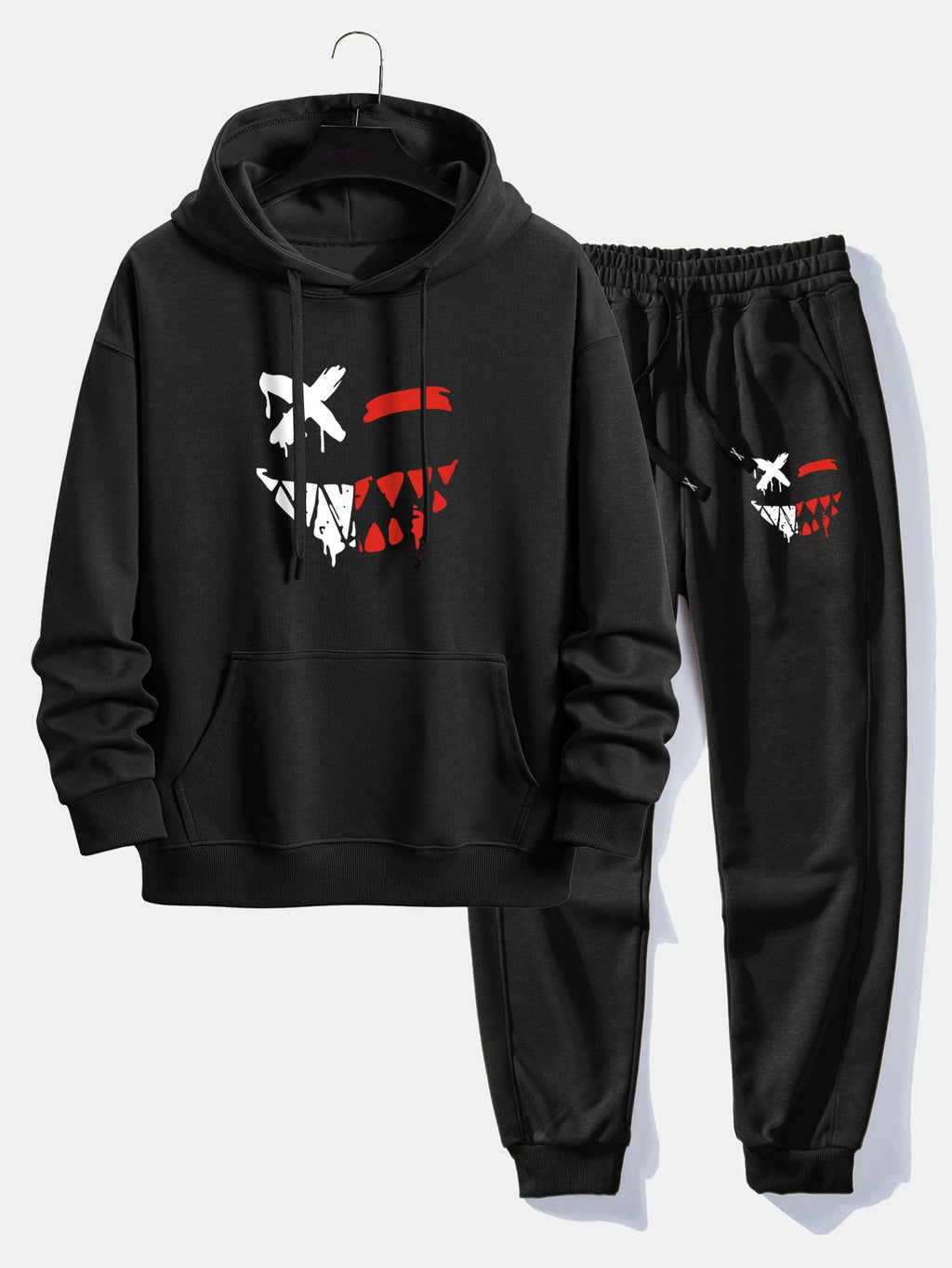 Men's Casual Two-Piece Tracksuit – Cotton Blend Printed Hoodie