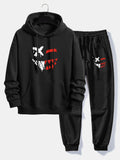 Men's Casual Two-Piece Tracksuit – Cotton Blend Printed Hoodie