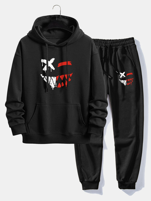 Men's Casual Two-Piece Tracksuit – Cotton Blend Printed Hoodie