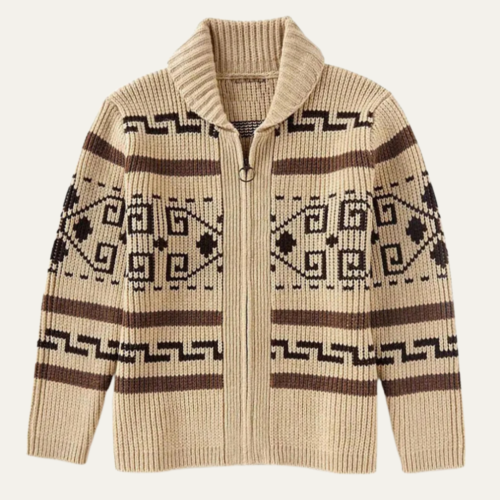 Men's Jacquard Shawl-Collar Cardigan – Patterned Knit