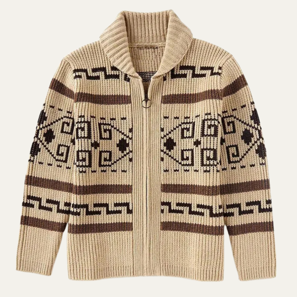 Men's Jacquard Shawl-Collar Cardigan – Patterned Knit