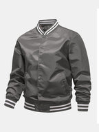 Men's Classic Baseball Bomber Jacket – Snap-Button Varsity Style Outerwear