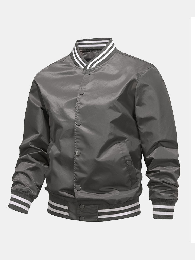 Men's Classic Baseball Bomber Jacket – Snap-Button Varsity Style Outerwear