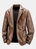 Men's Faux Leather Blazer with Notched Lapels
