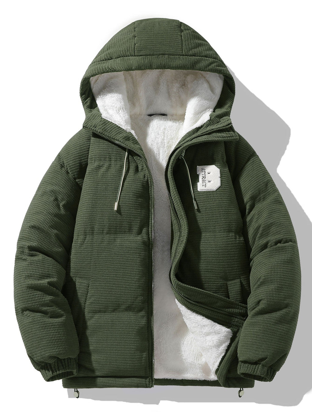 Men's Hooded Corduroy Puffer Jacket – Plush Teddy Fleece Lining