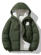 Men's Hooded Corduroy Puffer Jacket – Plush Teddy Fleece Lining