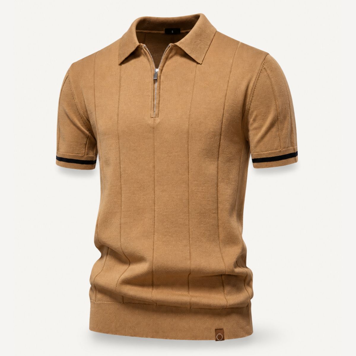 Men's Zip-neck Knitted Polo Shirt with short zip and classic collar