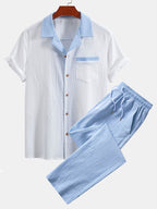 Men's Contrast Texture Shirt and Trouser Set – Cuban Collar