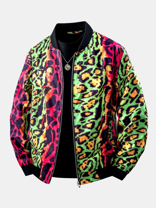Men's Colourful Leopard Print Bomber Jacket