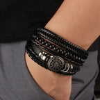 Men's Braided leather-look Wrap Bracelet Set
