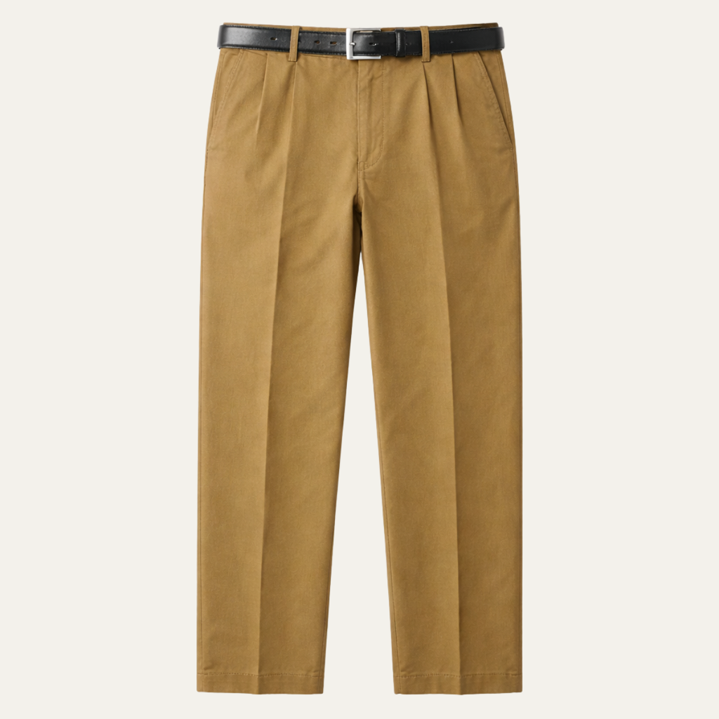 Men's Cotton Double-Pleated Trousers – High Waist, Straight Leg