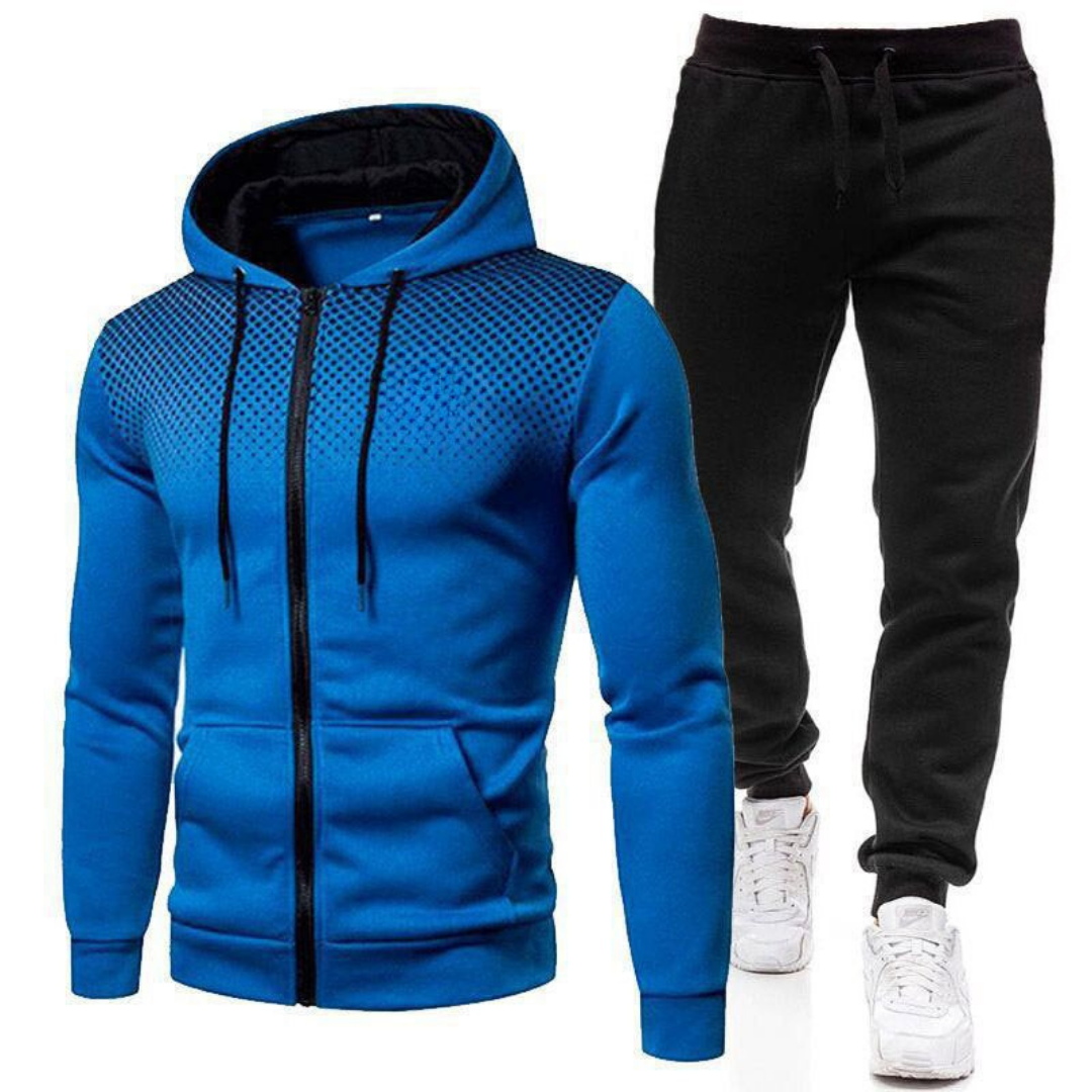 Men's Two-Piece Hooded Tracksuit – Zip-Up Sports Jacket and Jogging