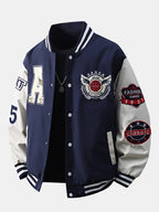 Men's Embroidered Varsity Bomber Jacket with Ribbed Trims