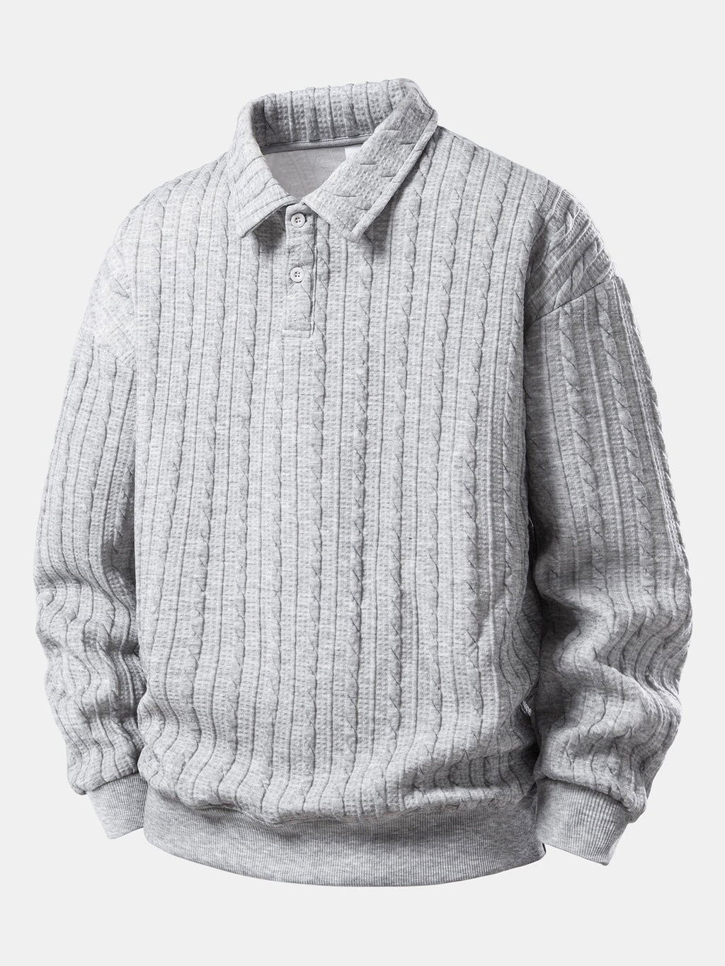 Men's Textured Jacquard Polo Sweatshirt – Relaxed Fit Long Sleeve Pullover