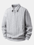 Men's Textured Jacquard Polo Sweatshirt – Relaxed Fit Long Sleeve Pullover