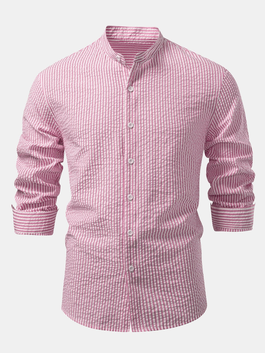 Men's Lightweight Stand Collar Co-Ord – Seersucker Shirt