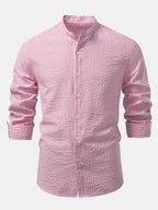 Men's Lightweight Stand Collar Co-Ord – Seersucker Shirt