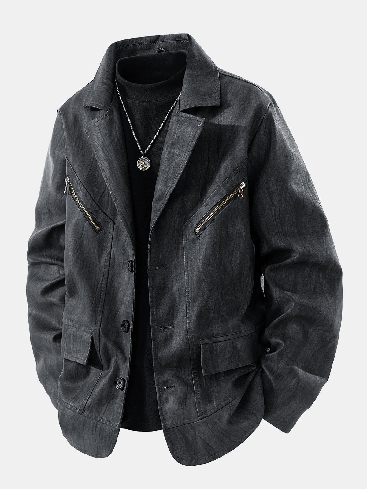 Men's Vintage Textured Faux Leather Jacket