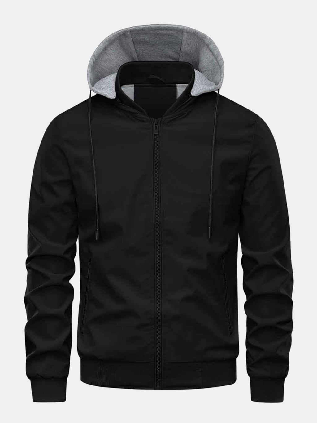 Men's Zip-Up Bomber Jacket with Detachable Hood