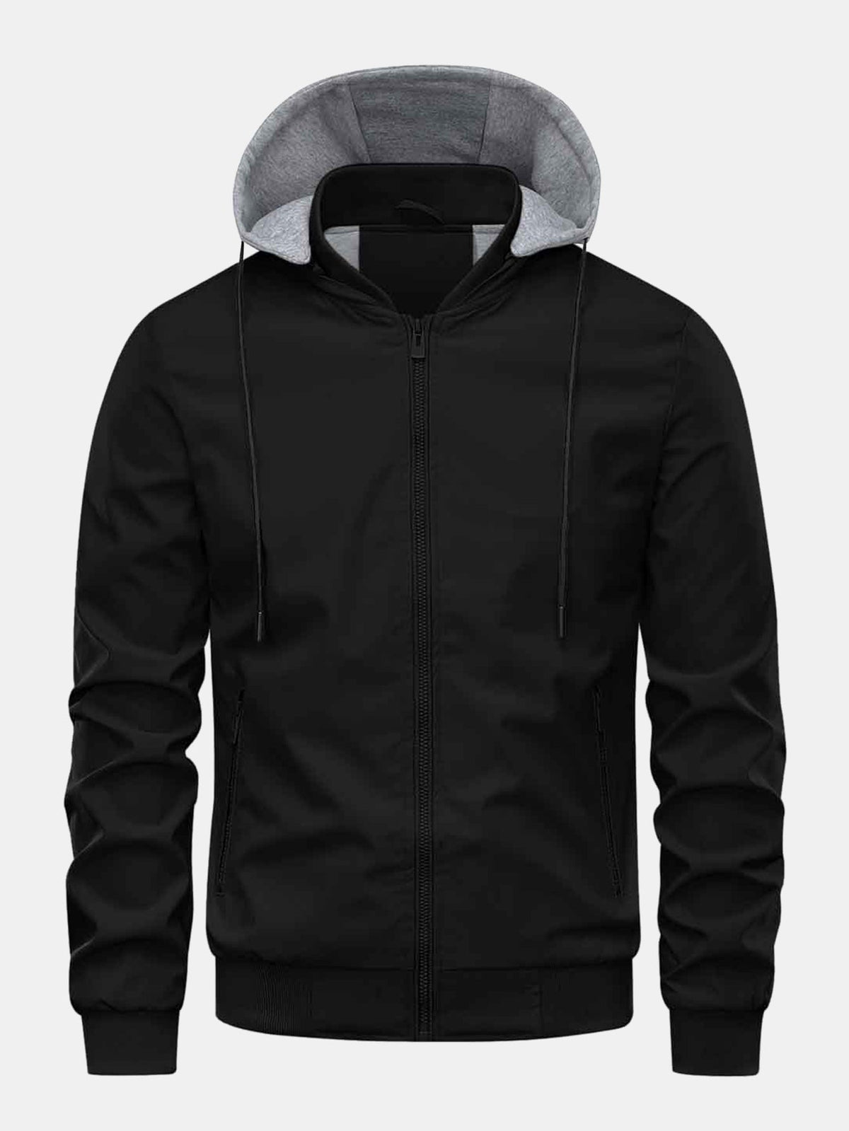 Men's Zip-Up Bomber Jacket with Detachable Hood
