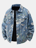 Men's Vintage Washed Denim Jacket with Printed Design