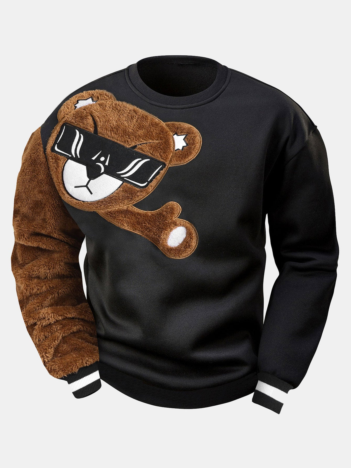 Men's Plush Appliqué Crew Neck Sweatshirt