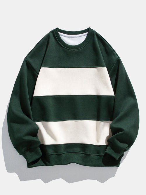 Men's Colour Block Crew Neck Sweatshirt – Relaxed Fit Cotton Blend Pullover