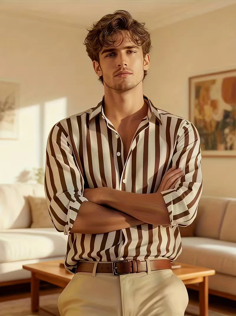 Men's Slim-Fit Striped Long Sleeve Shirt