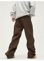 Men's Baggy Cargo Work Pants – Heavy Duty Utility Trousers in Black or Dark Brown