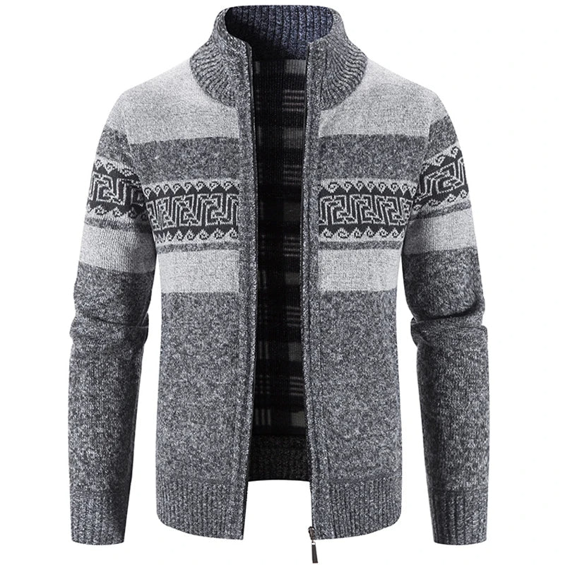 Men's Warm Knitted Zip-Up Jacket – Soft Stand-Collar Sweater