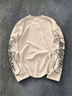Men's Dark Longsleeve with White Script Print on Sleeves and Chest