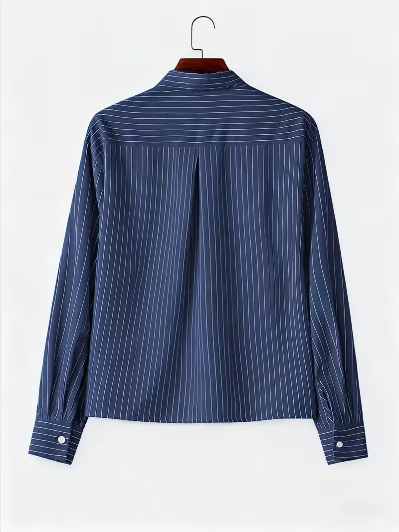 Men's Oversized Vertical Stripe Shirt in Navy Blue