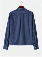 Men's Oversized Vertical Stripe Shirt in Navy Blue