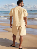 Men's Short Sleeve Shirt and Shorts Set in Apricot