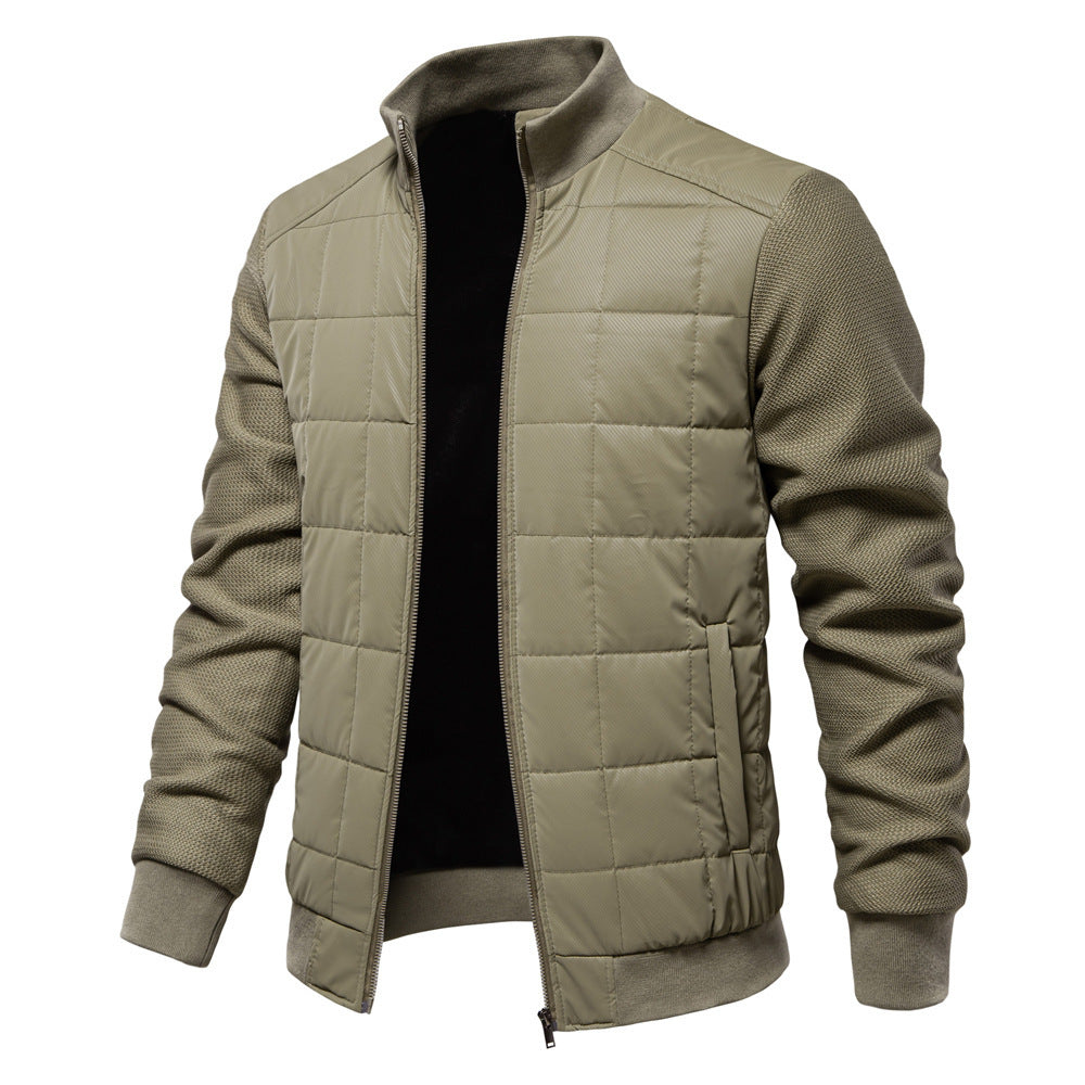Men's Quilted Hybrid Jacket – Knitted-Sleeve Zip-Up Layer