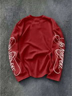 Men's Dark Longsleeve with White Script Print on Sleeves and Chest