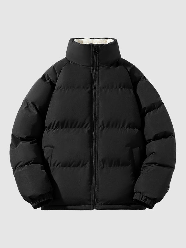 Men's Fleece-Lined Puffer Jacket – Insulated Stand-Collar Winter Layer