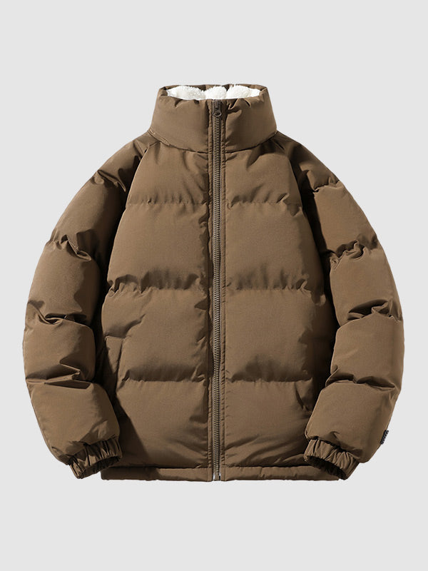 Men's Fleece-Lined Puffer Jacket – Insulated Stand-Collar Winter Layer