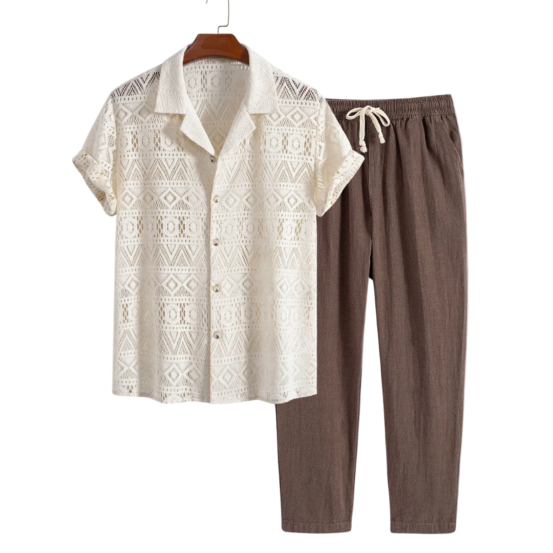 Men's Open-Knit Shirt and Trouser Summer Set