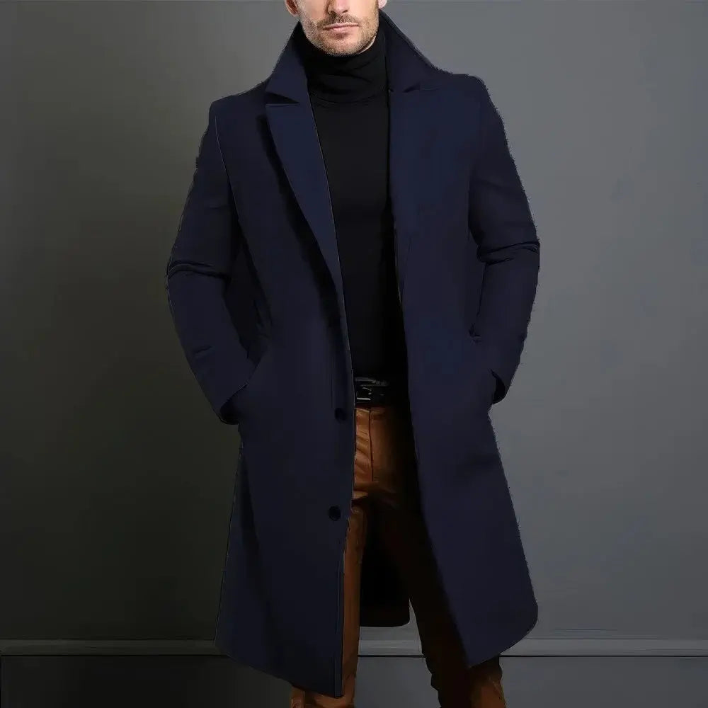 Men's Longline Tailored Overcoat – Refined Single-Breasted Layer