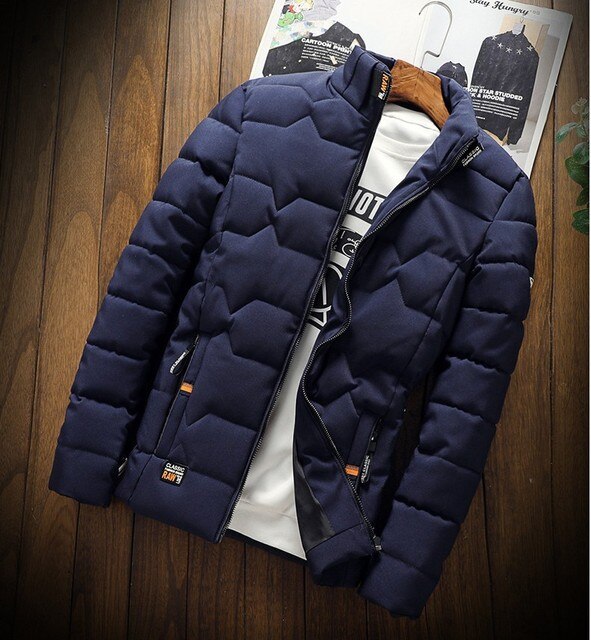 Men's Geometric Quilted Winter Jacket – Insulated Stand-Collar Outerwear