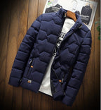 Men's Geometric Quilted Winter Jacket – Insulated Stand-Collar Outerwear